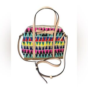 Kate Spade Geometric Pattern Green Pink Black Yellow Handbag